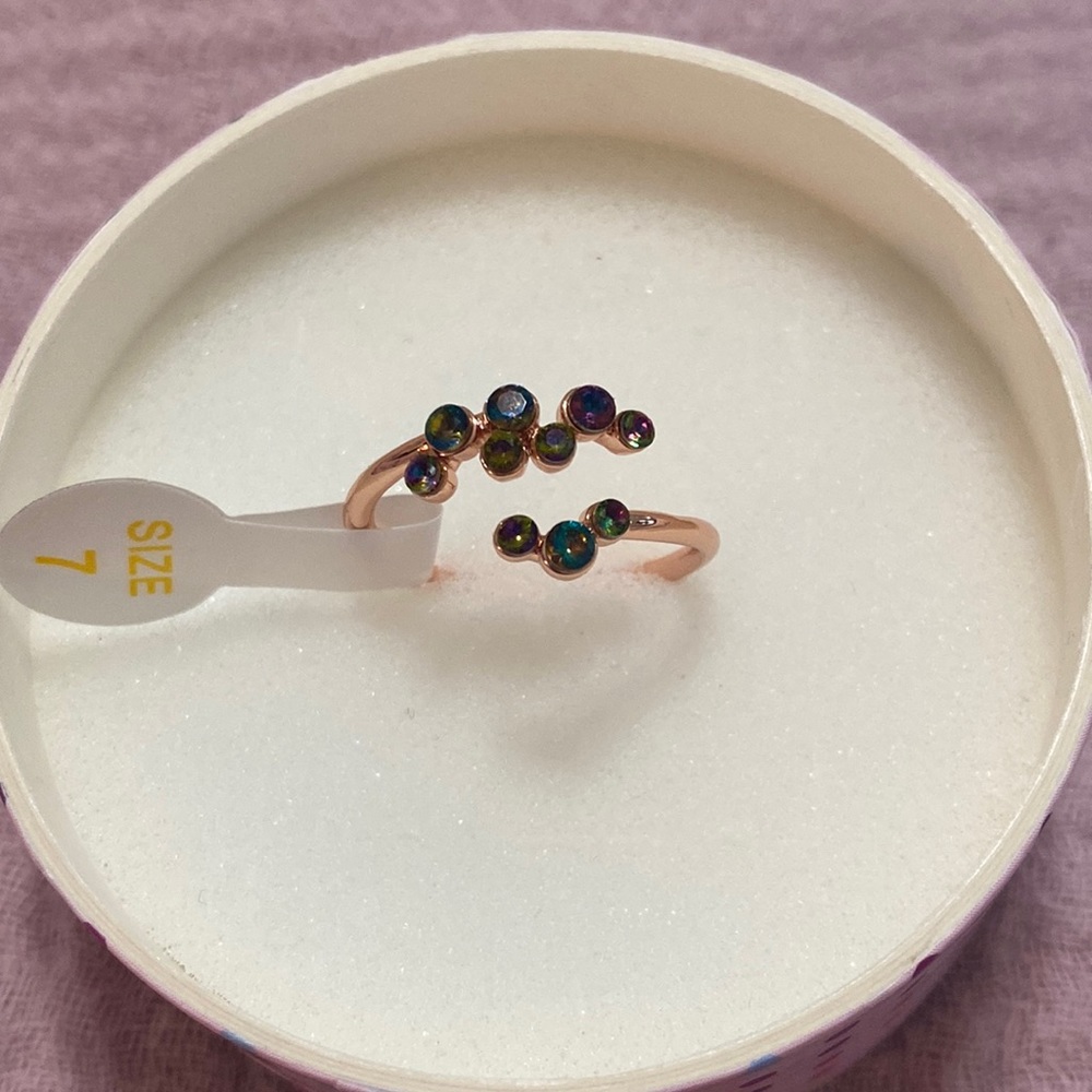 Bomb Party Ring, Rose Gold Plating, Lab Created Rainbow Tourmaline